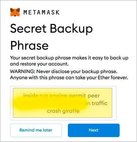 metamask seed phrase