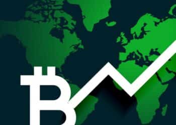 global bitcoin growth arrow chart background