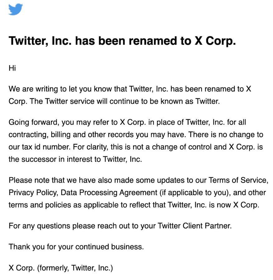 Breaking: DOGE Jumps as Elon Musk Officially Changing "Twitter" To "X Corp" in May