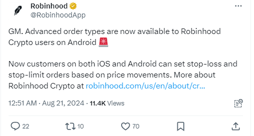 Robinhood Android App Gets Major Upgrade: Introducing Advanced Crypto Trading Tools 11 Robinhood Android App Gets Major Upgrade Introducing Advanced Crypto Trading Tools